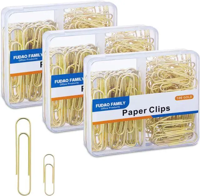 Main image of Paper Clips Assorted Sizes, Large PaperClips, Small PaperClips, Paper Clip, 300 Gold Paper Clips, (3 Boxes of 100 Each)