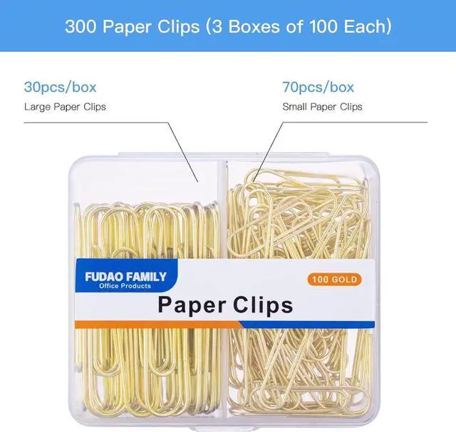 Alt view image 3 of 6 - Paper Clips Assorted Sizes, Large PaperClips, Small PaperClips, Paper Clip, 300 Gold Paper Clips, (3 Boxes of 100 Each)
