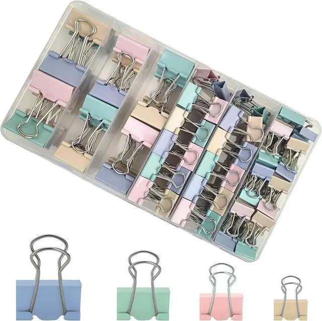Main image of Assorted Sizes Binder Clips Paper Clamps 106 Pcs Large,Medium,Small,X Small,Colored Paper Clips Office Supplies