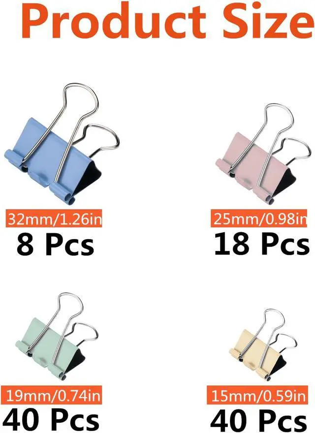 Alt view image 2 of 7 - Assorted Sizes Binder Clips Paper Clamps 106 Pcs Large,Medium,Small,X Small,Colored Paper Clips Office Supplies