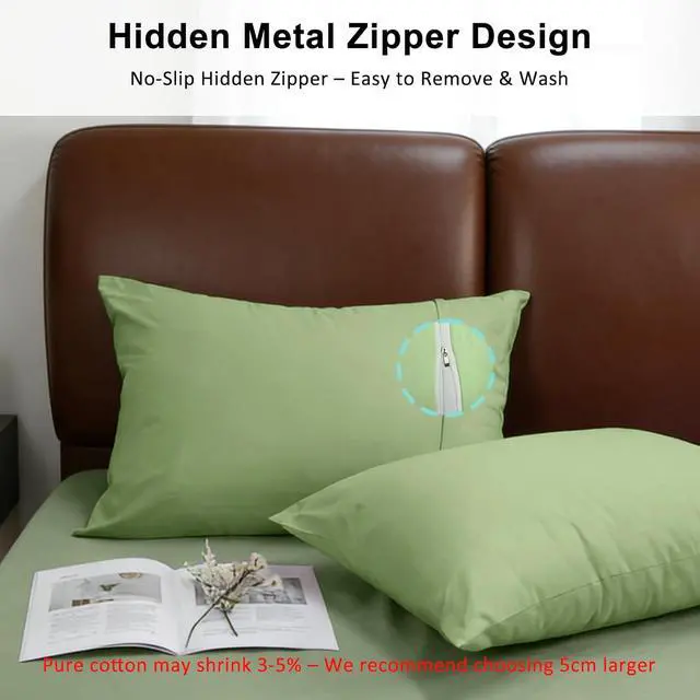 Alt view image 4 of 5 - Lirex Standard Pillow Cases Set of 2, 300 Thread Count 100% Cotton Pillow Covers, Breathable and Soft, Standard (20" x 26"), Green