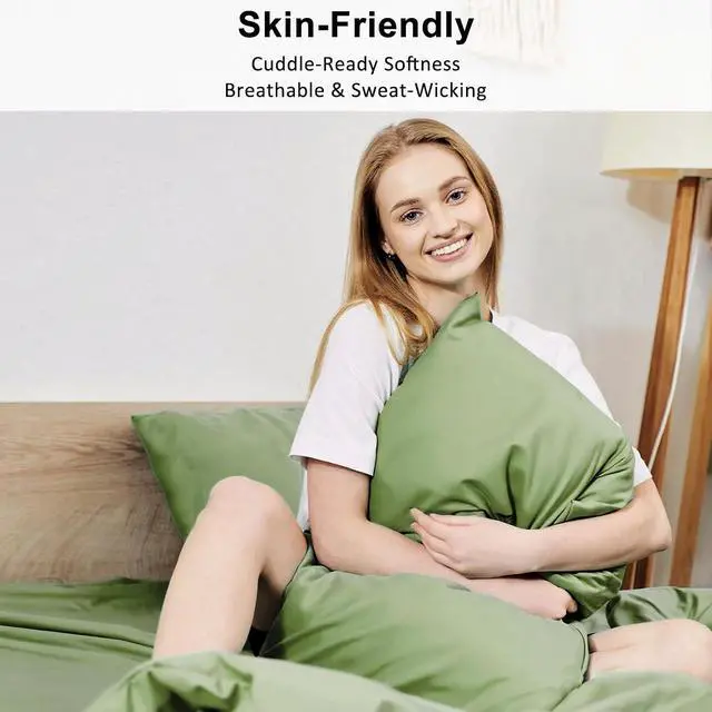 Alt view image 5 of 5 - Lirex Standard Pillow Cases Set of 2, 300 Thread Count 100% Cotton Pillow Covers, Breathable and Soft, Standard (20" x 26"), Green