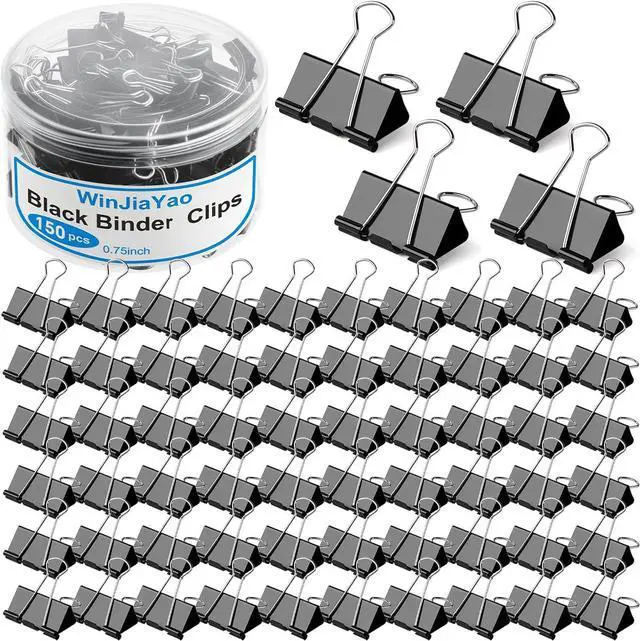 Main image of 150 Pack Small Binder Clips 0.75 Inch with Container, Paper Clips Clamps, Black Office Clips, Mini Binder Clips, Clips for Paperwork, for Office and Home Supplies School