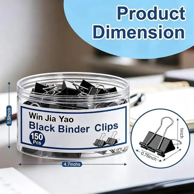 Alt view image 2 of 7 - 150 Pack Small Binder Clips 0.75 Inch with Container, Paper Clips Clamps, Black Office Clips, Mini Binder Clips, Clips for Paperwork, for Office and Home Supplies School