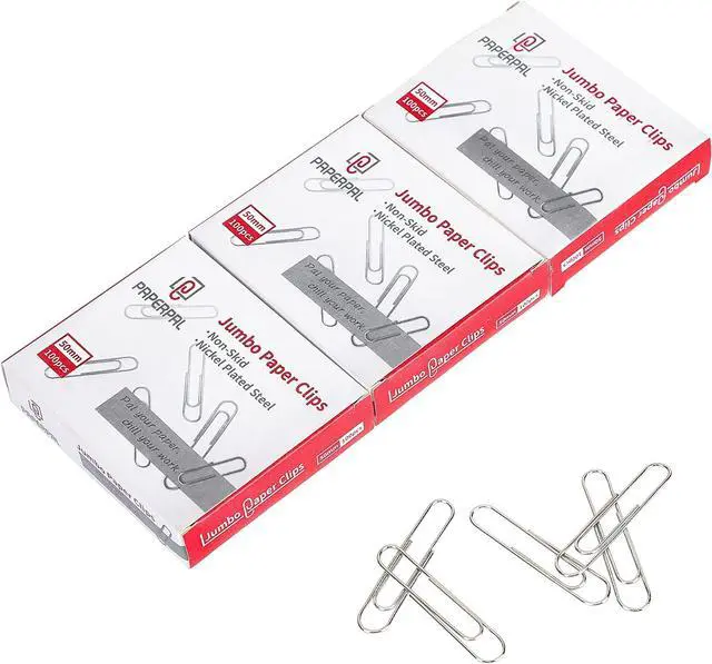 Main image of PAPERPAL Jumbo Non-Skid Paper Clips, 2 Inch (50 mm), 300 Count, Silver