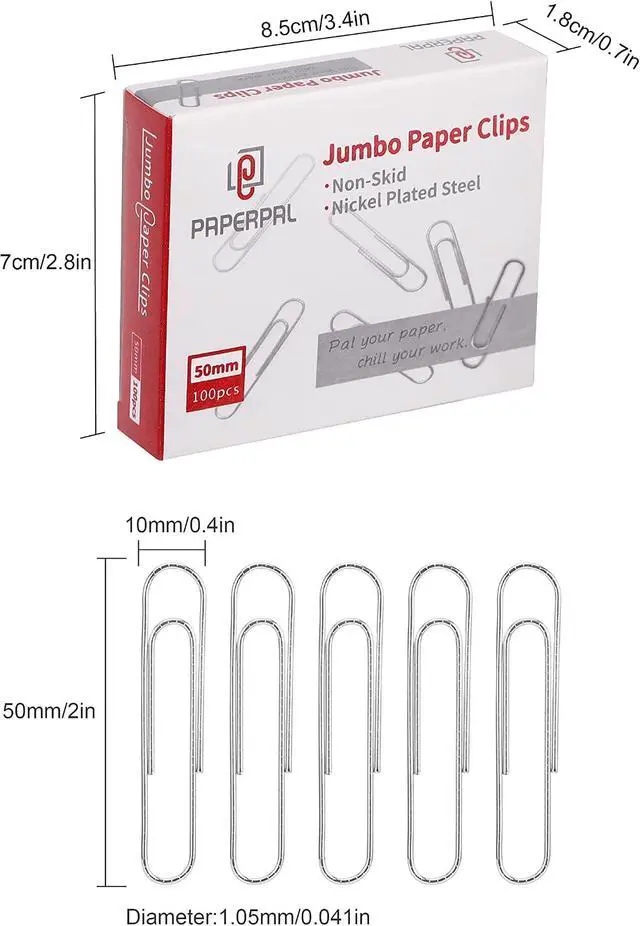 Alt view image 2 of 7 - PAPERPAL Jumbo Non-Skid Paper Clips, 2 Inch (50 mm), 300 Count, Silver