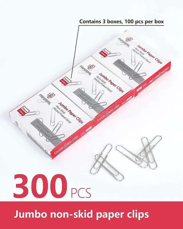 Alt view image 3 of 7 - PAPERPAL Jumbo Non-Skid Paper Clips, 2 Inch (50 mm), 300 Count, Silver