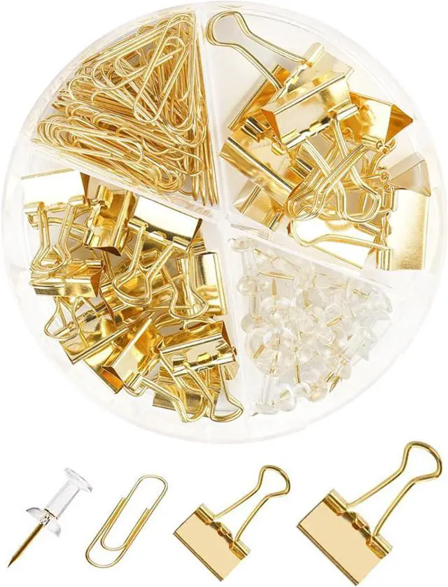 Main image of Paper Clips Binder Push Pin Set, Assorted Sized Binder Clips