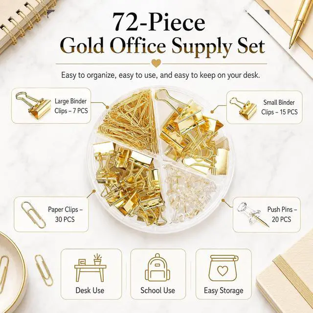 Alt view image 4 of 7 - Paper Clips Binder Push Pin Set, Assorted Sized Binder Clips