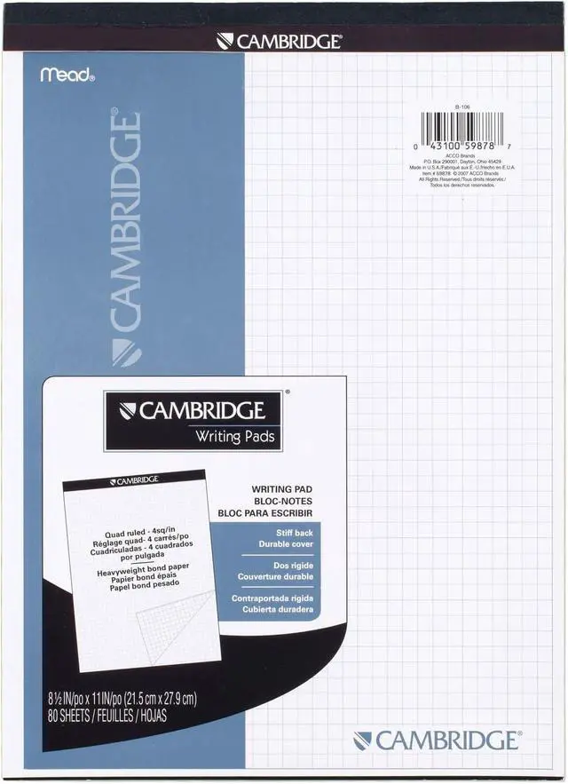Alt view image 7 of 7 - Cambridge Notebook, Quad Ruled, 8-1/2" x 11", 80 Sheets, Writing Pad, Bookbound (59878)