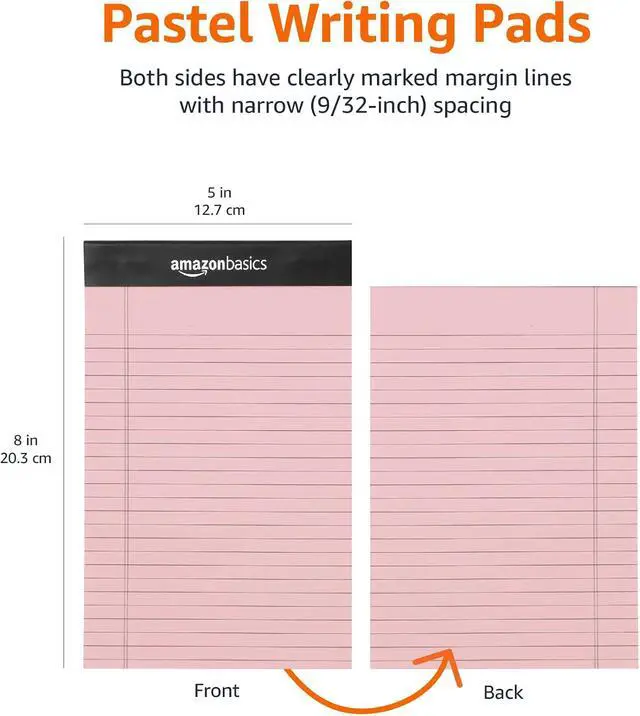 Alt view image 6 of 6 - Amazon Basics Narrow Ruled Writing Pads, Perforated, 5" x 8", Multicolor, 6-Pack of 50 Sheets