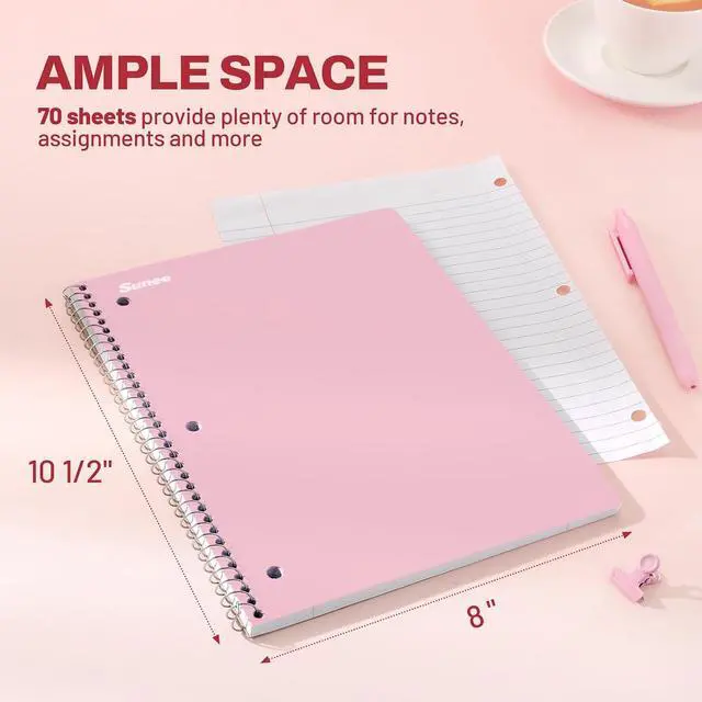 Alt view image 2 of 7 - SUNEE Spiral Notebooks, 3 Pack, 1-Subject, College Ruled Paper, 8" x 10-1/2", 70 Sheets per Notebook, Assorted Pastel Colors Spiral Notebooks for School