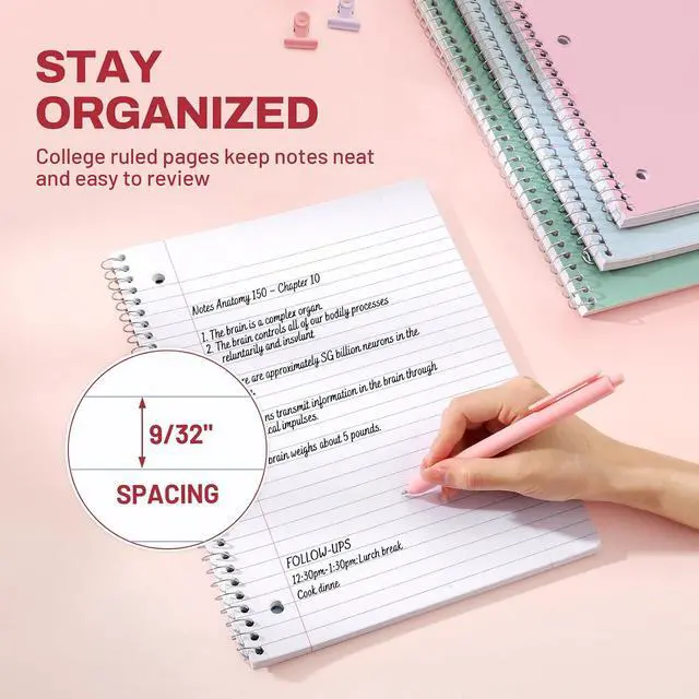 Alt view image 5 of 7 - SUNEE Spiral Notebooks, 3 Pack, 1-Subject, College Ruled Paper, 8" x 10-1/2", 70 Sheets per Notebook, Assorted Pastel Colors Spiral Notebooks for School