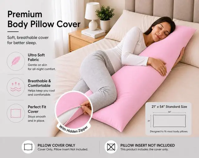 Alt view image 4 of 7 - EVOLIVE Body Pillow Cover 21"x54", Microfiber, Hidden Zipper (Pink)