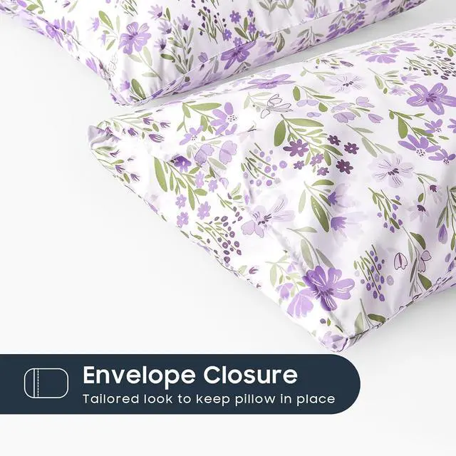 Alt view image 3 of 5 - Wake In Cloud - Floral Pillow Cases, Botanical Flower Coquette Cottagecore Shabby Chic Aesthetic, Set of 2 Soft Pillowcases Pillow Shams Covers, Purple White, Standard Size 20x26 Inches