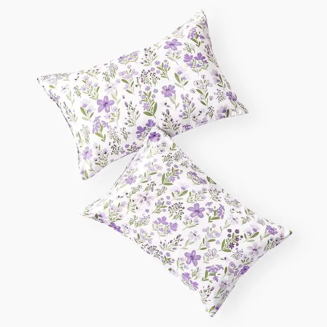 Alt view image 2 of 5 - Wake In Cloud - Floral Pillow Cases, Botanical Flower Coquette Cottagecore Shabby Chic Aesthetic, Set of 2 Soft Pillowcases Pillow Shams Covers, Purple White, Standard Size 20x26 Inches
