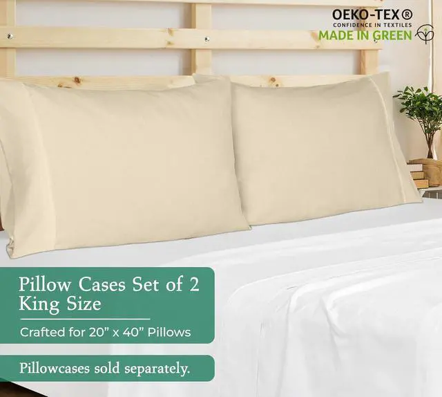 Alt view image 2 of 7 - Royale Linens King Pillowcase Set of 2 - Bed Pillow Cover - 20" x 40" -Sand Pillowcases - 1800 Brushed Microfiber, Wrinkle & Fade Resistant - Soft & Cozy- King Size Pillow Case (Sand)