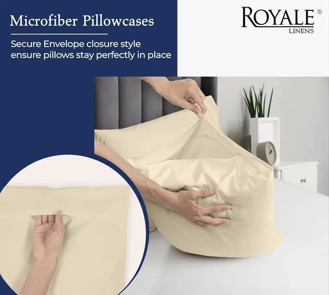Alt view image 5 of 7 - Royale Linens King Pillowcase Set of 2 - Bed Pillow Cover - 20" x 40" -Sand Pillowcases - 1800 Brushed Microfiber, Wrinkle & Fade Resistant - Soft & Cozy- King Size Pillow Case (Sand)