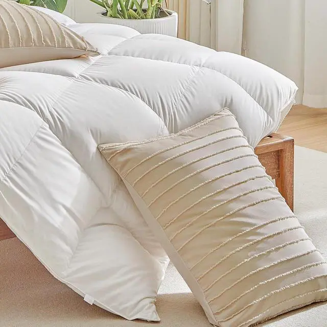 Alt view image 3 of 7 - WARMDERN Khaki Striped Pillowcases Queen Size 2 Pack, Solid Corlor