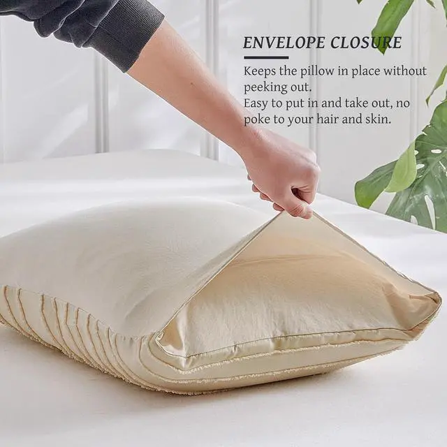 Alt view image 7 of 7 - WARMDERN Khaki Striped Pillowcases Queen Size 2 Pack, Solid Corlor
