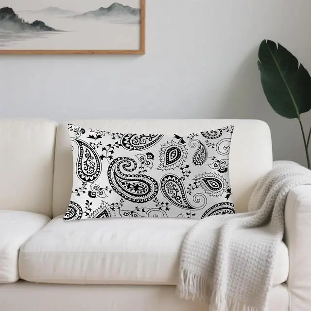Alt view image 7 of 7 - 1 Pack Satin Pillowcase for Hair and Skin Black and White Boho Flowers Imitation Silk Pillowcase 20" x 36" with Hidden Zipper Soft Smooth Cooling Pillow Cover King Size for Bedroom Sofa