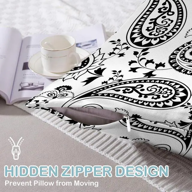 Alt view image 4 of 7 - 1 Pack Satin Pillowcase for Hair and Skin Black and White Boho Flowers Imitation Silk Pillowcase 20" x 36" with Hidden Zipper Soft Smooth Cooling Pillow Cover King Size for Bedroom Sofa