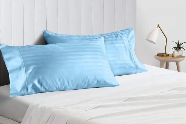Alt view image 2 of 6 - Standard Size Pillow Cases 100% Egyptian Cotton 800 Thread Count Super Soft Perfect Silky Sateen Weave Bed Pillow Cover (20" x 30") Inches, Light Blue Stripe
