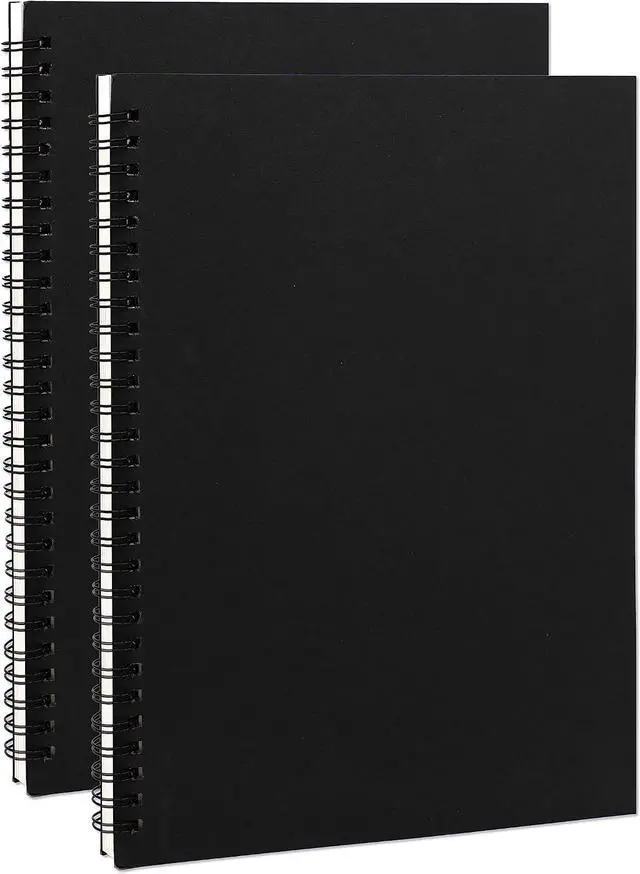 Main image of DSTELIN 10 inch x 7.5 inch, 100GSM, Blank Spiral Notebook, 2-Pack, Soft Cover, Sketch book, 120 Pages / 60 Sheets, (Black)