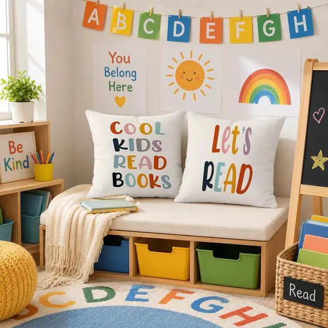 Alt view image 2 of 5 - Rusenbao Kids Classroom Reading Corner Decor Throws Pillows Covers 18 x 18