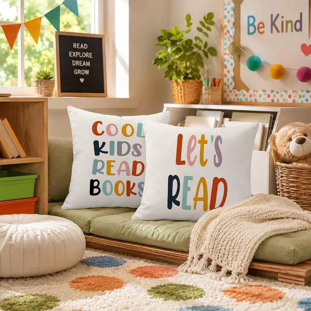 Alt view image 3 of 5 - Rusenbao Kids Classroom Reading Corner Decor Throws Pillows Covers 18 x 18