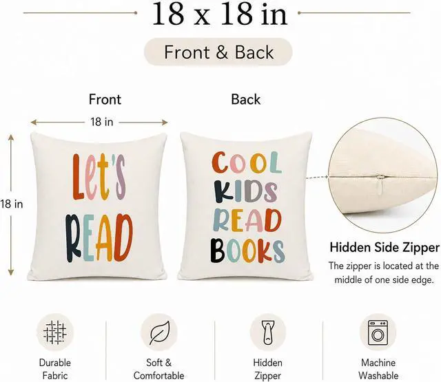 Alt view image 5 of 5 - Rusenbao Kids Classroom Reading Corner Decor Throws Pillows Covers 18 x 18