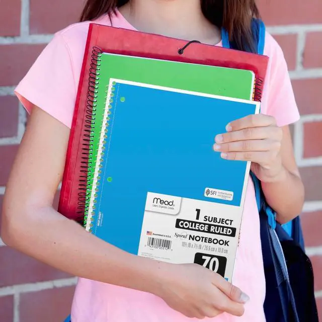 Alt view image 5 of 6 - Mead Spiral Notebook, 6 Pack, 1 Subject, College Ruled Paper, 7-1/2" x 10-1/2", 70 Sheets per Notebook, Assorted Bright Colors (830050-ECM)