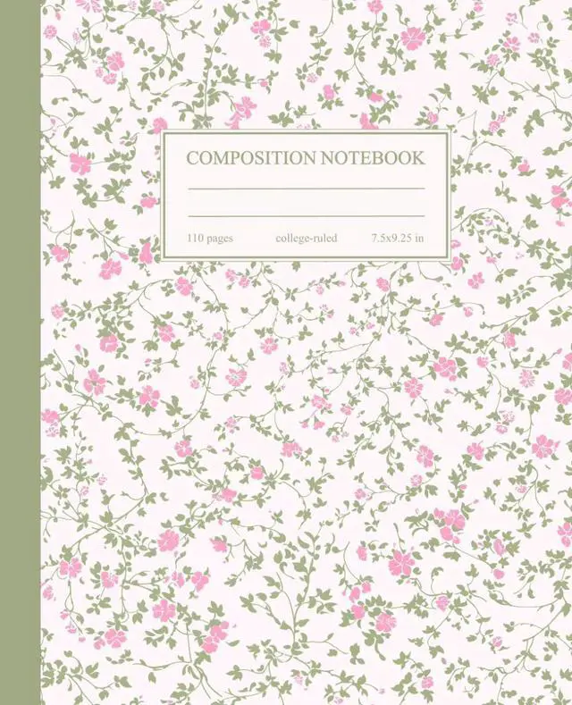 Main image of Composition Notebook College Ruled: Vintage Pink Flowers Botanical Illustration | Cottagecore Aesthetic Journal for College, School, Office & Work
