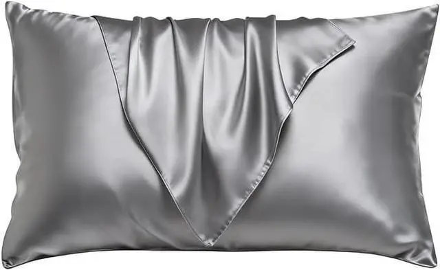 Main image of Satin Pillowcase Silkly Pillow Cases Soft Smooth 2 Pack Standard Size Queen Size Set of 2 Pillow Covers for Sleeping Silver