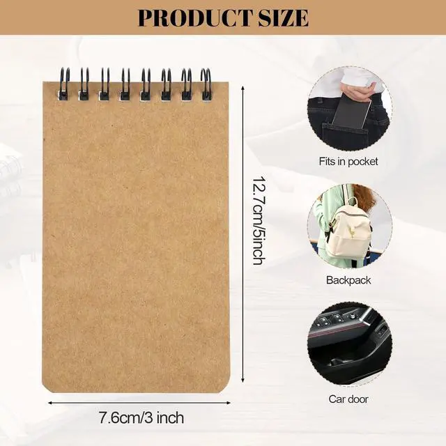 Alt view image 2 of 7 - BESARME 10 Pack Small Spiral Notepads, 3x5 Kraft Lined Pocket Notebook