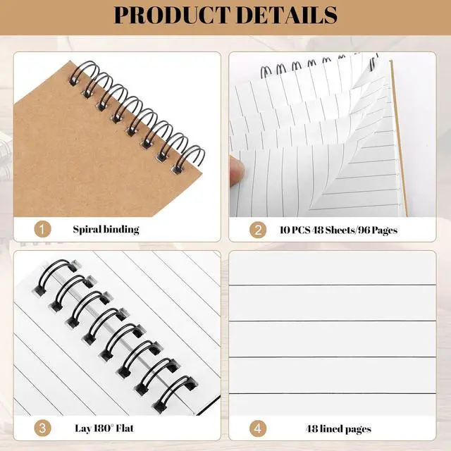 Alt view image 3 of 7 - BESARME 10 Pack Small Spiral Notepads, 3x5 Kraft Lined Pocket Notebook