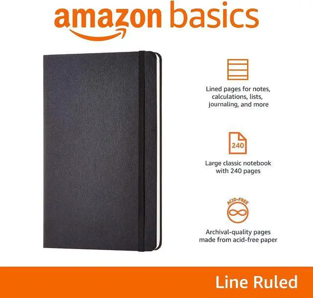 Alt view image 2 of 7 - Amazon Basics Classic Lined Writing Notebook for Note Taking and Journaling, Hardcover with Elastic Closure, 240 Pages, 5" x 8.25", Black
