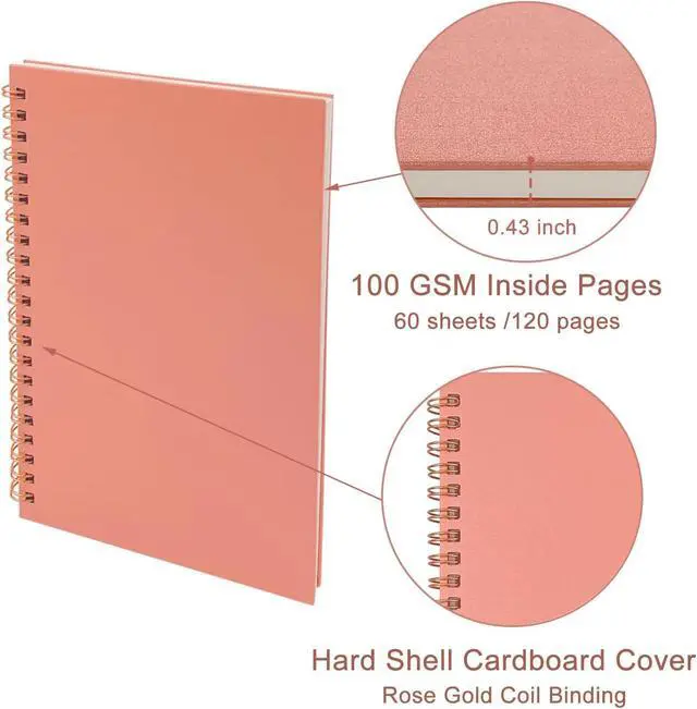 Alt view image 3 of 6 - DSTELIN Sketch Coil Notebook Set, 120 Pages (60 Sheets), 2-Pack with 1 Pink and 1 Green Hardcover, 1150GSM Cardstock, 7.5 x 5.1 Inches, 100GSM Paper