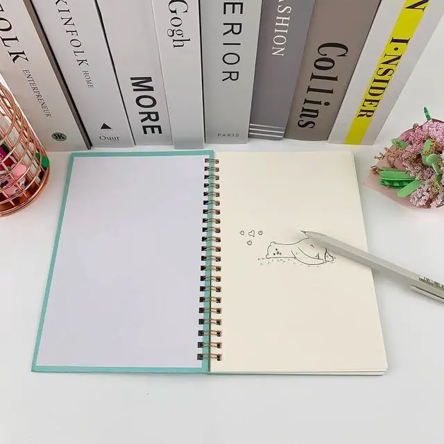 Alt view image 5 of 6 - DSTELIN Sketch Coil Notebook Set, 120 Pages (60 Sheets), 2-Pack with 1 Pink and 1 Green Hardcover, 1150GSM Cardstock, 7.5 x 5.1 Inches, 100GSM Paper