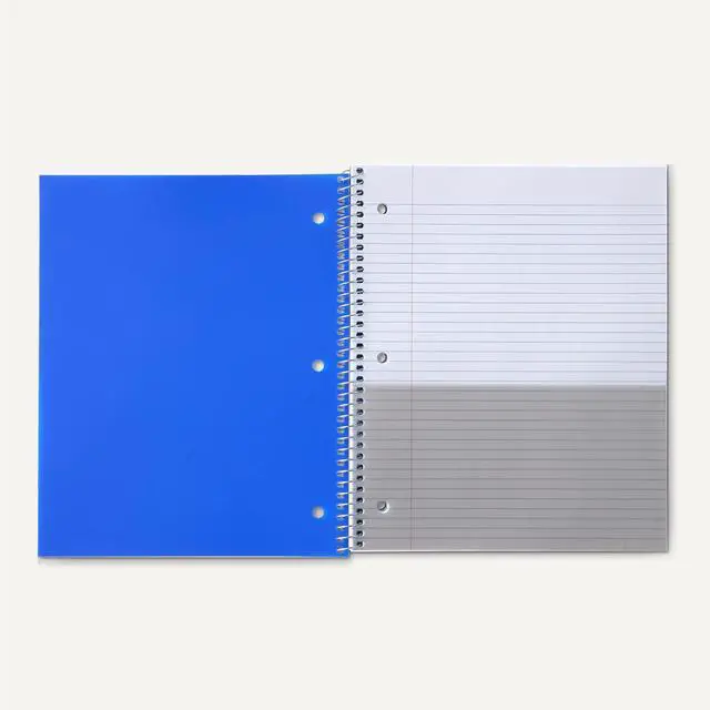 Alt view image 4 of 5 - Amazon Basics Wide-Ruled Spiral Notebooks with Pocket Divider, 8" x 10.5", 100 Sheets, Perforated Pages, Assorted Primary Colors, 3-Pack