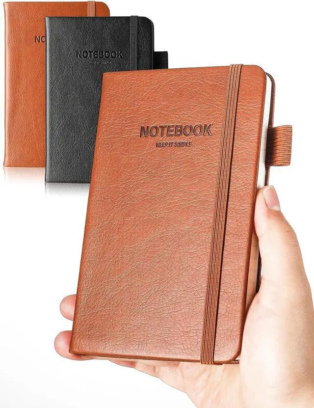 Main image of AISBUGUR Pocket Notebook Small Notebook 2-Pack, 3.7" x 5.7" Pocket Notebooks Hardcover with Thick Lined Paper, Inner Pockets, Cover Letter Embossing Design Mini Journal Notepad Black+Brown