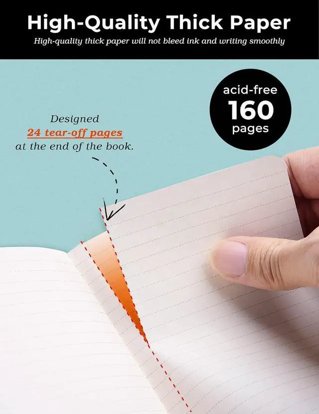 Alt view image 2 of 7 - AISBUGUR Pocket Notebook Small Notebook 2-Pack, 3.7" x 5.7" Pocket Notebooks Hardcover with Thick Lined Paper, Inner Pockets, Cover Letter Embossing Design Mini Journal Notepad Black+Brown