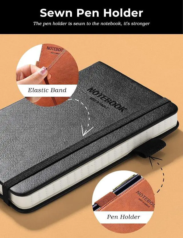 Alt view image 3 of 7 - AISBUGUR Pocket Notebook Small Notebook 2-Pack, 3.7" x 5.7" Pocket Notebooks Hardcover with Thick Lined Paper, Inner Pockets, Cover Letter Embossing Design Mini Journal Notepad Black+Brown