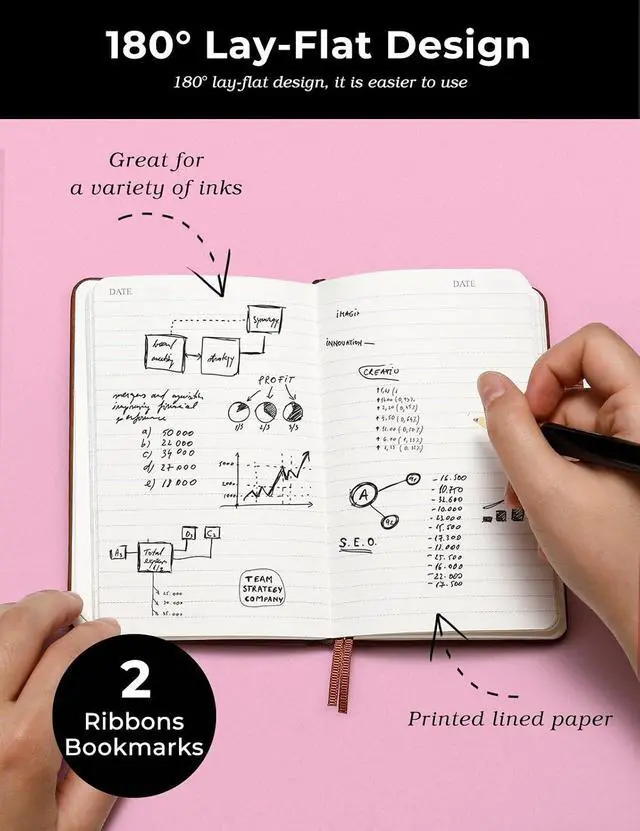 Alt view image 4 of 7 - AISBUGUR Pocket Notebook Small Notebook 2-Pack, 3.7" x 5.7" Pocket Notebooks Hardcover with Thick Lined Paper, Inner Pockets, Cover Letter Embossing Design Mini Journal Notepad Black+Brown