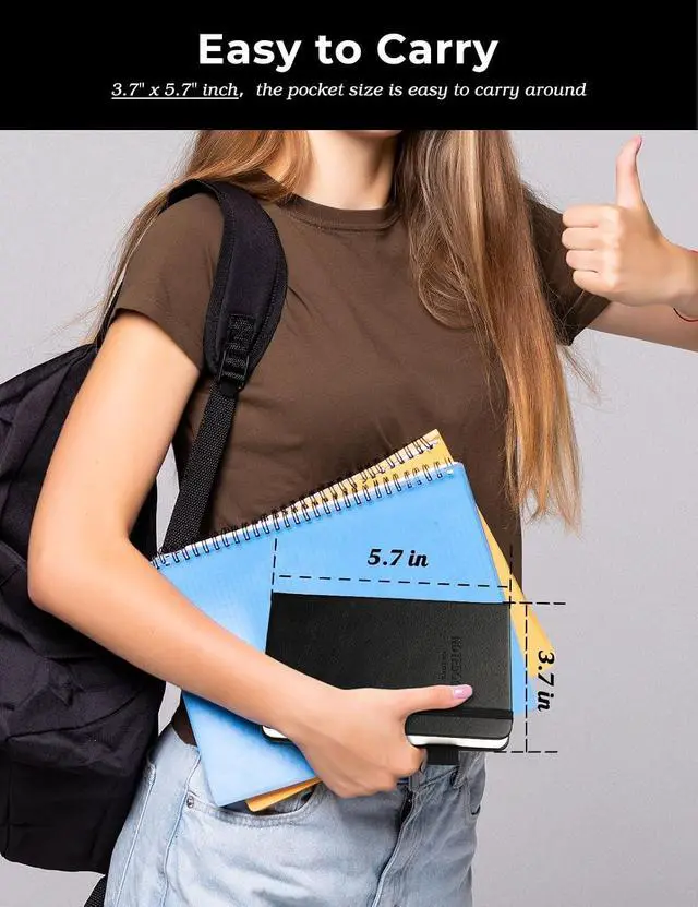 Alt view image 5 of 7 - AISBUGUR Pocket Notebook Small Notebook 2-Pack, 3.7" x 5.7" Pocket Notebooks Hardcover with Thick Lined Paper, Inner Pockets, Cover Letter Embossing Design Mini Journal Notepad Black+Brown