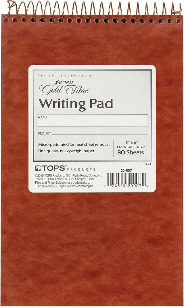 Alt view image 2 of 3 - Ampad Gold Fibre Retro Writing Pad, Red Cover, White Paper, 5 x 8, Medium Rule, 80 Sheets, 1 Each (20-007)