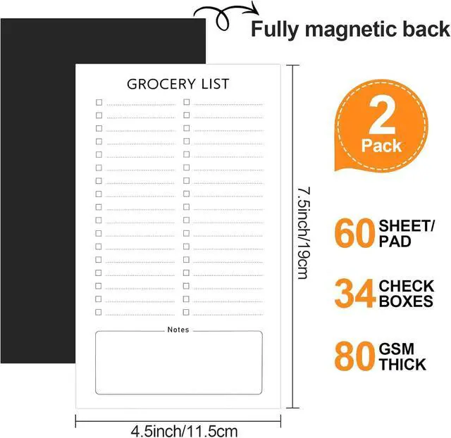 Alt view image 2 of 7 - Joyberg Grocery List Magnet Pad for Fridge, 2 Pack Magnetic Notepads for Refrigerator, Magnetic Grocery List Pad for Fridge, Full Magnet Back Shopping Lists, 60 Sheets Per Note Pads