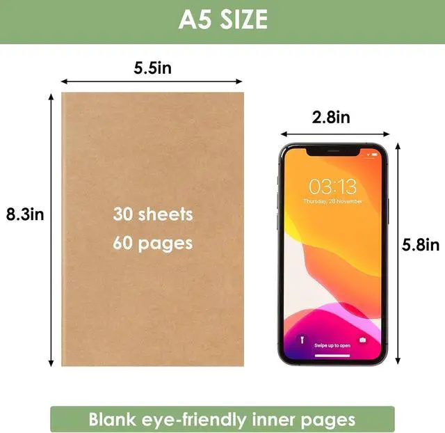 Alt view image 2 of 7 - LABUK 8 Pack Blank Kraft Notebooks Journals Notebook Sketch Drawing Pad Book Bulk for Kids Junk Journal, A5, 60 Pages, 8.3 x 5.5 inches