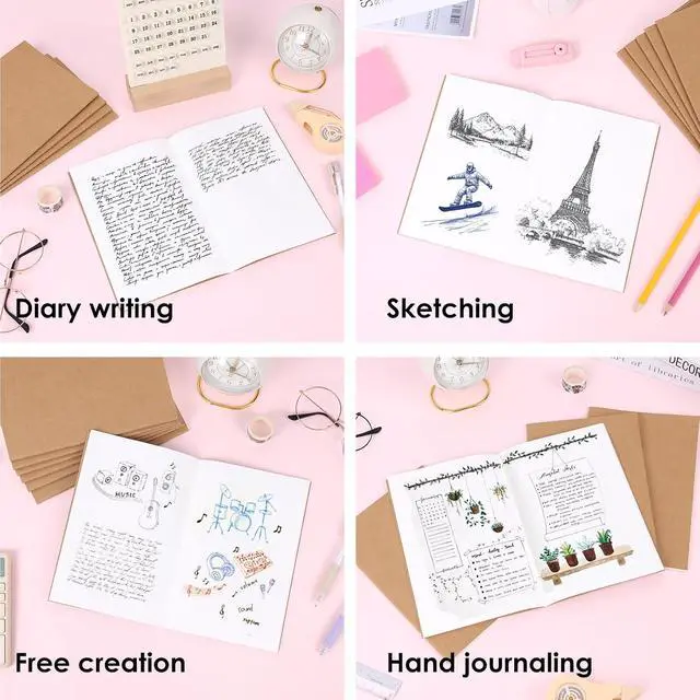 Alt view image 7 of 7 - LABUK 8 Pack Blank Kraft Notebooks Journals Notebook Sketch Drawing Pad Book Bulk for Kids Junk Journal, A5, 60 Pages, 8.3 x 5.5 inches