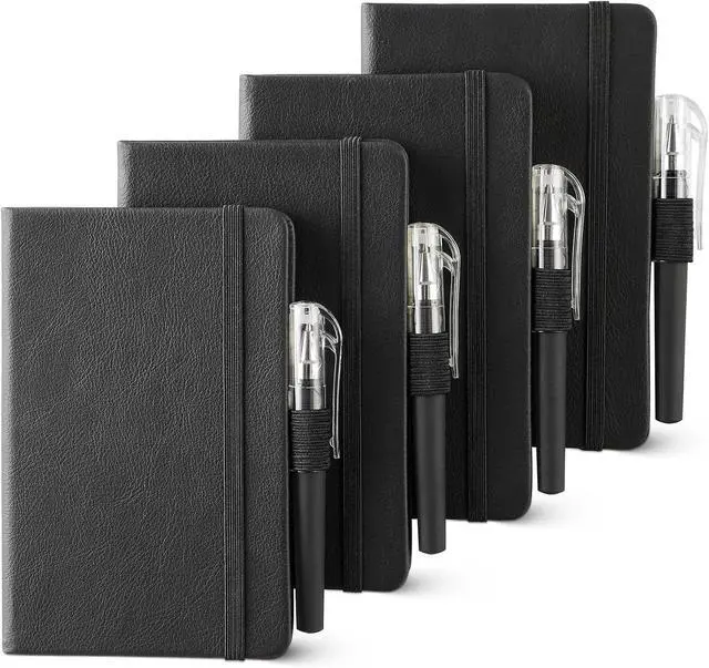 Main image of NETANY 4 Pack Small Notebook Pocket Notebook, A6 Mini Leather Hardcover Journal, 3.7" X 5.7", 416 Pages Note Pads, Black